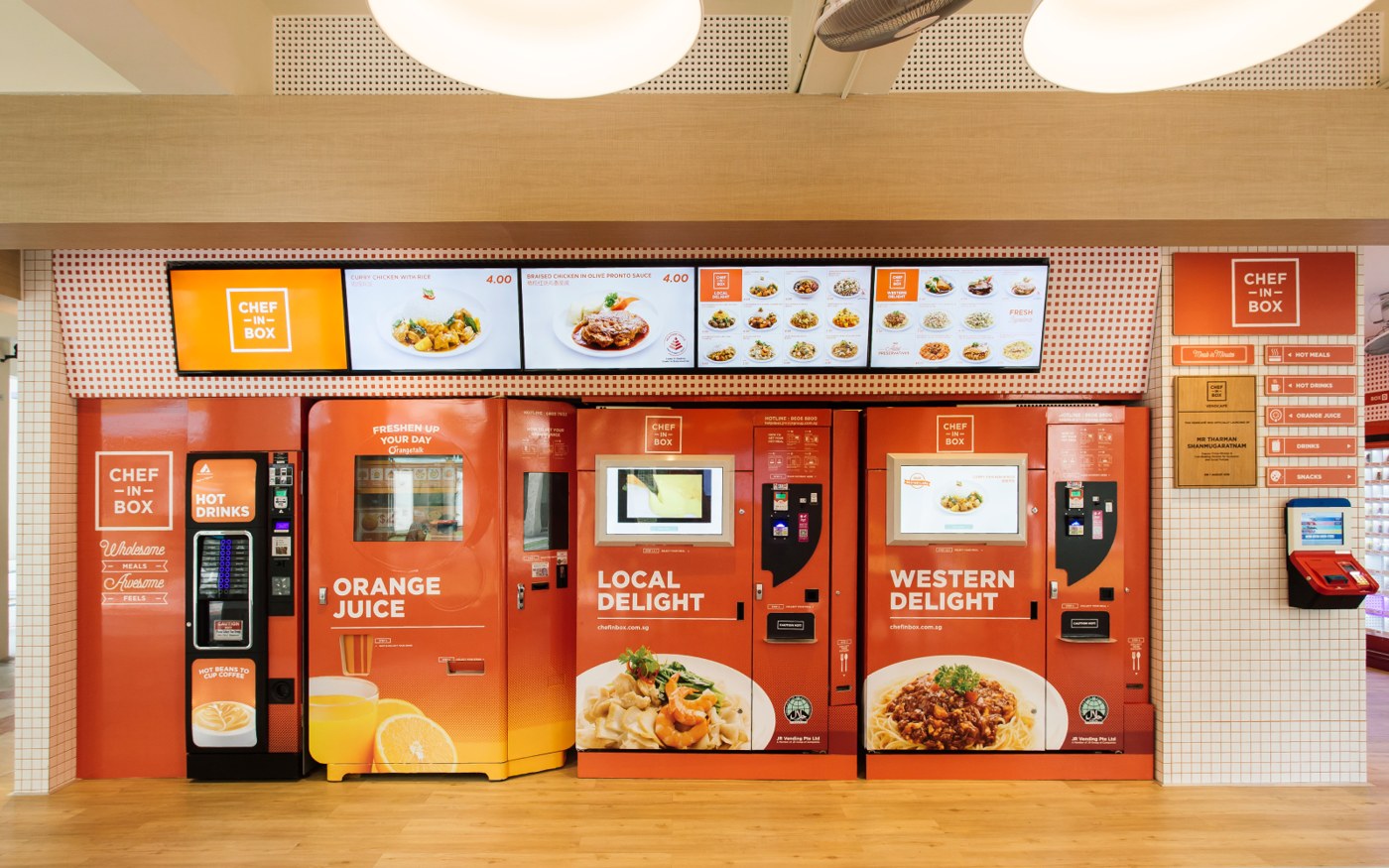 Orange Chef-in-Box vending machines at Singapore’s VendCafé